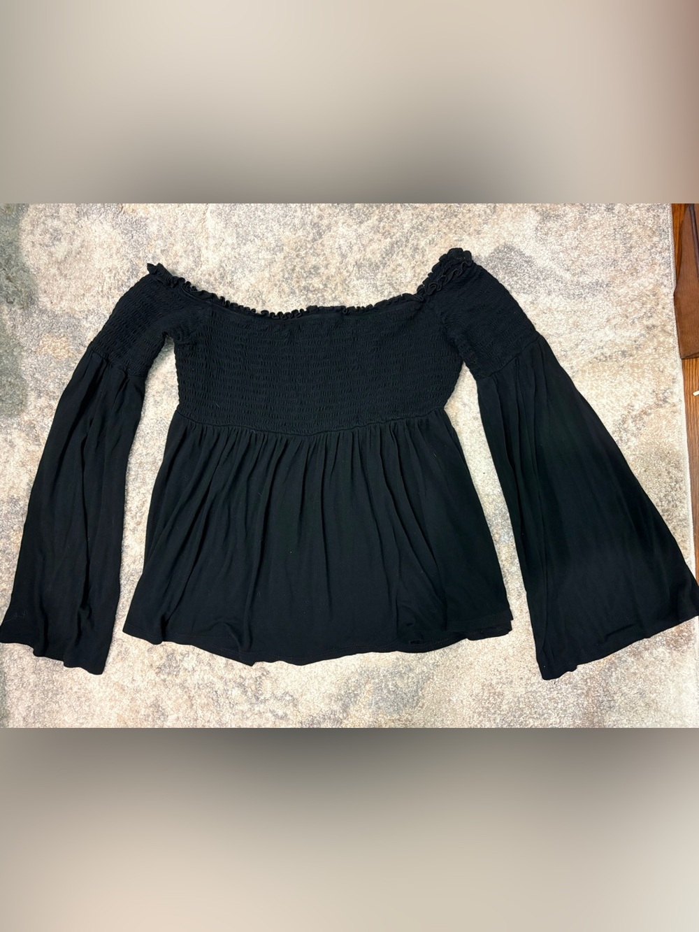 Mossimo Supply Co. Black Off-Shoulder Smocked Long Sleeve Tunic